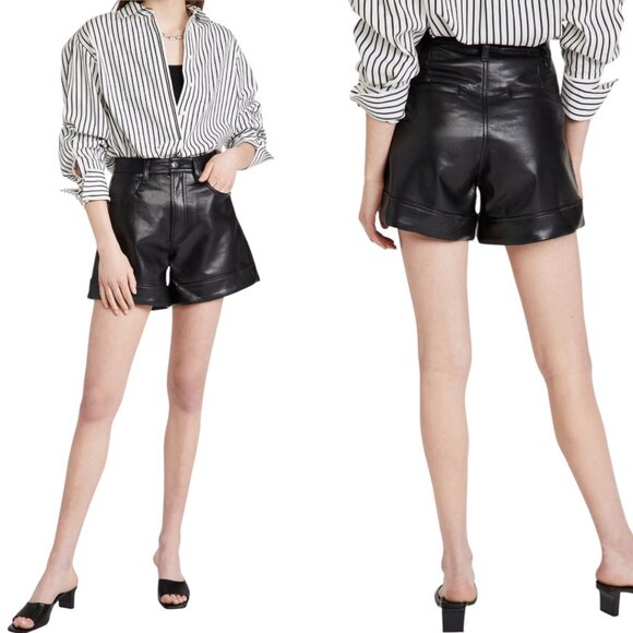 Agolde Recycled Leather Angeled Hem Black Shorts Size 29 - Picture 1 of 16